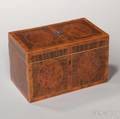 Georgian Harewood and Walnut Burl Tea Caddy