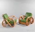 Pair of Paul Franklstyle Rattan Lounge Chairs