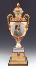 Massive Royale Vienna porcelain urn with painted portrait of Ruth