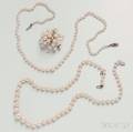 Two Cultured Pearl Necklaces and a Cluster Brooch