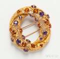 18kt Gold Amethyst and Citrine Brooch