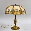 Cast Metal Table Lamp with Carmel Slag Glass Shade