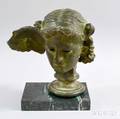 Patinated Bronze Bust of a Classical Woman with Winged Ear