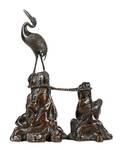 Japanese Patinated Bronze Crane Sculpture