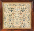Silk on linen sampler dated 1865