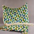 Midcentury Blue and Green Coverlet and Bolt of Matching Fabric