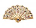Handmade 18k Gold Enamel  Sapphire Fan Brooch
