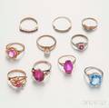Ten Gold Gemset Rings