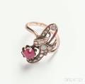 Antique Rose Gold Ruby and Rosecut Diamond Ring