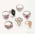 Six Vintage 14kt Gold Gemset Rings