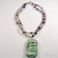 Chinese Carved Hardstone Pendant on a Doublestrand Bead Necklace