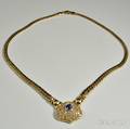 14kt Gold Diamond and Sapphire Necklace