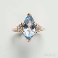 14kt Gold Aquamarine and Diamond Ring