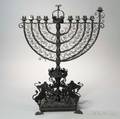 Monumental Blackpainted Metal Hanukkah Lamp