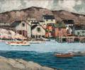 Walter Farndon American 18761964 Harbor View with Schooners and Cottages