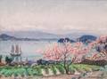Hachiro Nakagawa Japanese 18771922 Shoreline with Cherry Blossoms