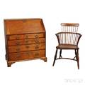 Queen Anne Inlaid Walnut Slantlid Desk and a Windsor Armchair