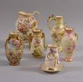 Six Royal Bonn Ceramic Floraldecorated Vases and Pitcher