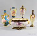 Five Royal Bonn Floraldecorated Ceramic Vases and Center Bowl