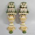 Pair of Polychrome Terracotta Flowering Urn Wall Plaques