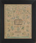 Burlington County New Jersey silk on linen needlework sampler for the Wallace family dated