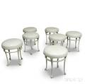 Seven Whitepainted Metal Patio Stools