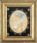 American miniature watercolor on paper profile portrait of a woman 19th c