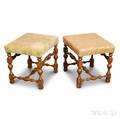 Pair of William and Marystyle Carved and Upholstered Fruitwood Stools