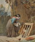 Walter Goodall British 18301889 Girl Feeding Birds in a Barnyard