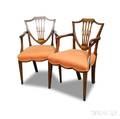 Pair of George III Provincial Inlaid Mahogany Armchairs