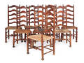 Rare set of eight Delaware Valley ladderback dining chairs ca 1770