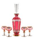 Moser Cranberry Glass Decanter Set w Four Glasses