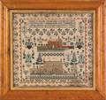 Dramatic English silk on linen sampler dated 1822