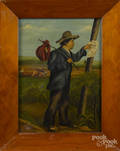 Primitive oil on canvas of a hobo
