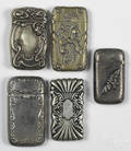 Five nickel and silverplated match vesta safes