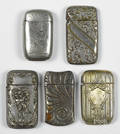 Five nickel silver and silverplated match vesta safes