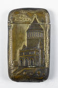 James Garfield embossed brass match vesta safe with an image of a Garfield statue and Garfield Memorial on verso