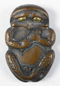 Japanese mixed metal figural frog match vesta safe