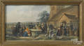 Pair of color lithograph village scenes