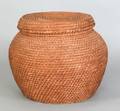 Large Pennsylvania rye straw lidded hamper basket 19th c