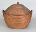 Massive Pennsylvania lidded rye straw hamper basket 19th c