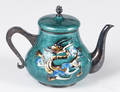 Korean white metal and enamel dragon teapot