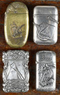 Two sterling silver embossed sailboat match vesta safes