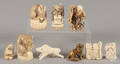 Nine Japanese composition and carved bone netsukes