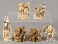 Six Japanese carved ivory netsukes