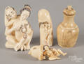 Three Japanese carved ivory erotic netsuke