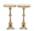 Pair of brass marble top stands