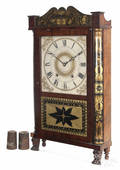 E Terry  Son mahogany and stencil decorated mantel clock