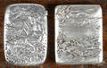 Two sterling silver embossed fish match vesta safes