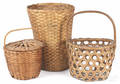 Three assorted woven baskets